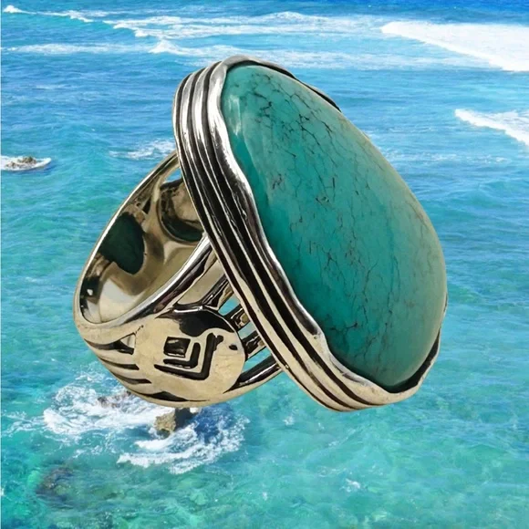 Silpada Vintage Turquoise Ring Exquisite Substantial Sterling Silver Detail Sz 8 - Picture 3 of 8